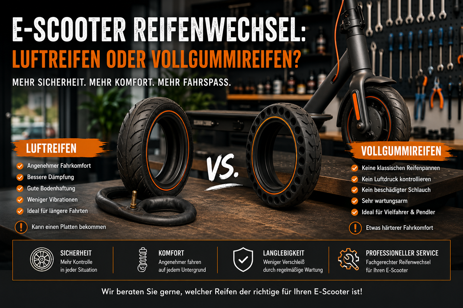 E-Scooter Reifenwechsel: Luftreifen oder Vollgummireifen – was ist besser?