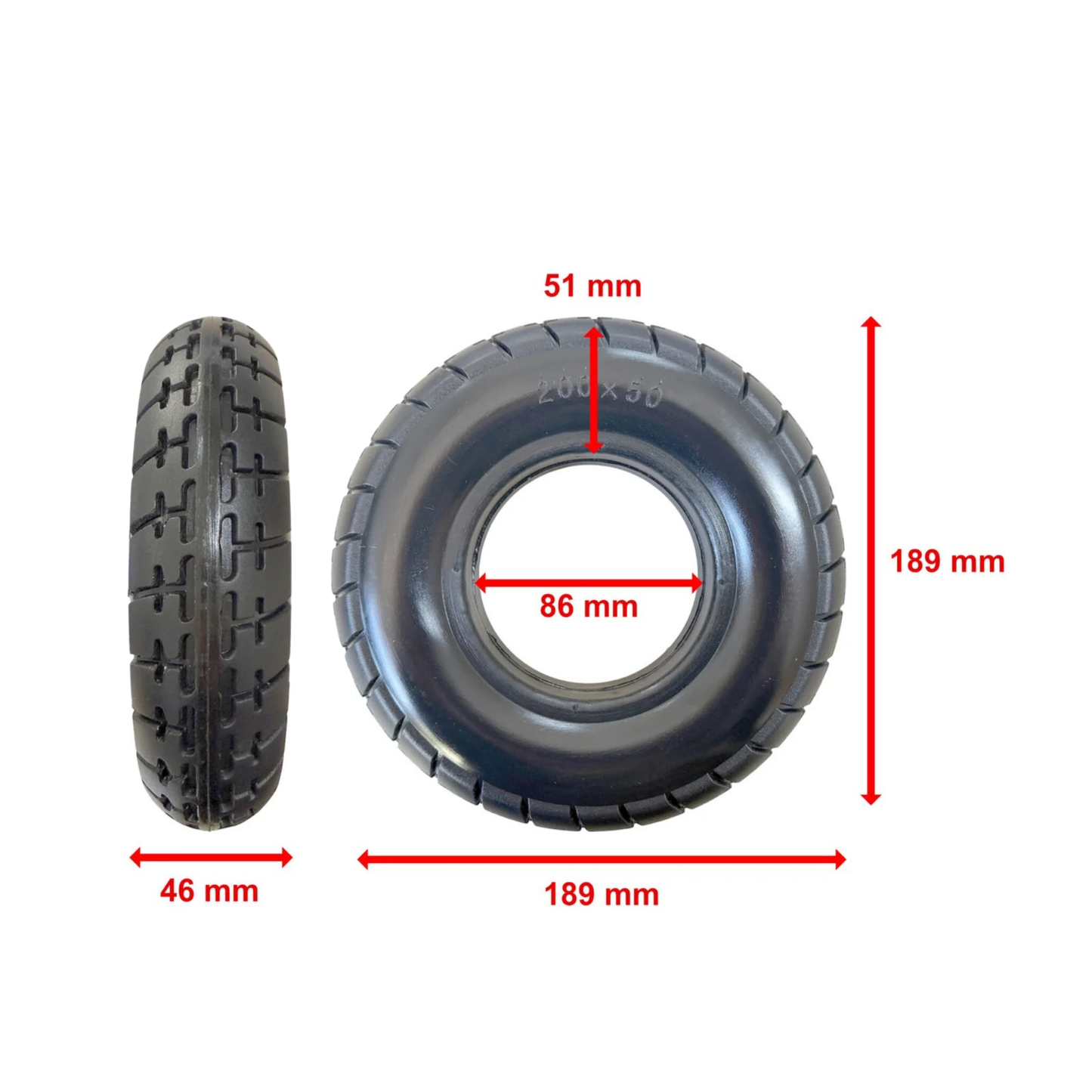 200x50 Vollgummi Reifen 8x2" – E-Scooter Ersatzreifen