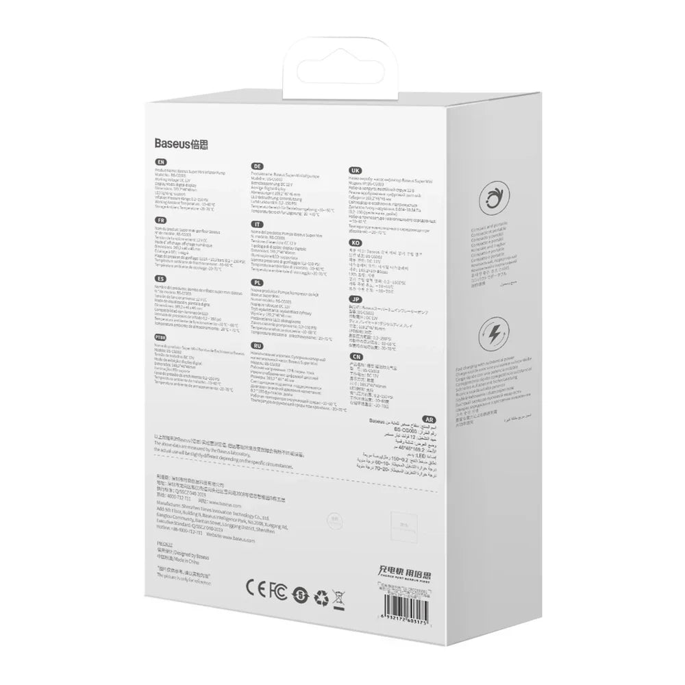 Baseus Mini-Reifenkompressor für Zigarettenanzünder – Schwarz