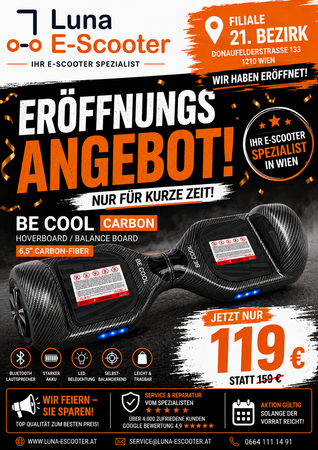 BE COOL Hoverboard / Balance Board 6.5" Carbon-Fiber