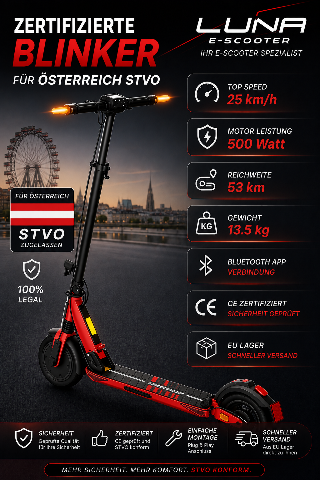Luna E-Scooter GT 48V 10Ah Österreich STVO